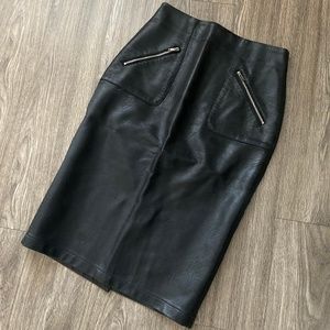 Zara Black Faux Leather Midi Skirt